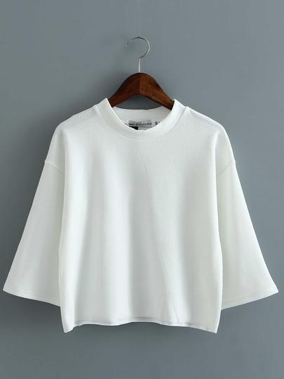 Blusa Larga Maniche Fino A Gomito Scollo Rotondo - Bianco