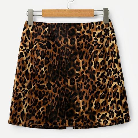 Gonna Con Stampa Leopardo Con Zip Frontale