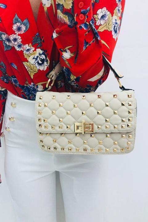 Taylor Ivory Quilted Stud Bag