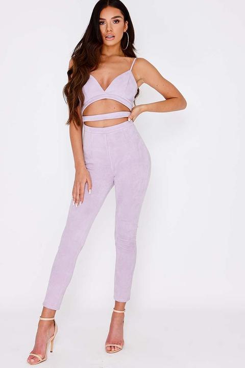 Lilac Jumpsuits - Sarah Ashcroft Lilac Faux Suede Cut Out Jumpsuit