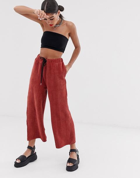 Noisy May Wide Leg Cropped Trousers In Rust-brown