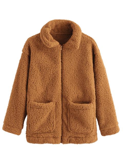 fluffy zip up winter coat