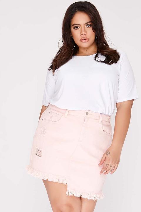 Pink Skirts - Curve Sarah Ashcroft Pink Asymmetric Hem Denim Skirt