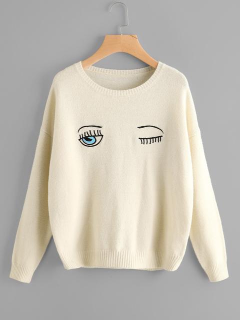 Wink Eyes Embroidered Jumper