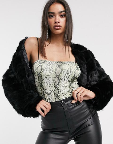 Asos Design - Veste En Fausse Fourrure Texturée À Chevrons - Noir