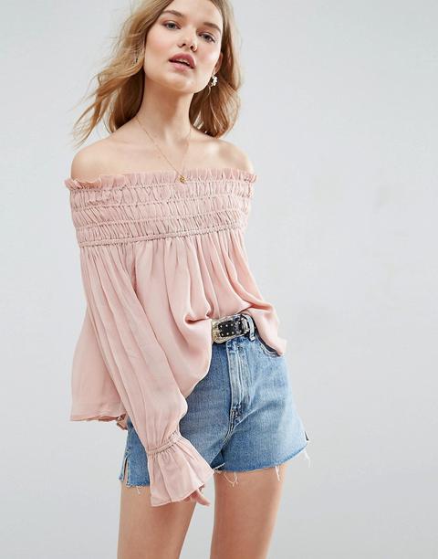 Asos - Top Con Spalle Scoperte E Arricciatura - Rosa