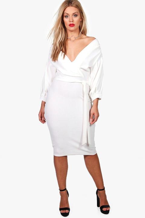 Plus Schulterfreies Midikleid Mit Wickelung