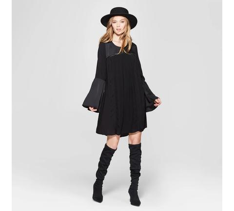 Women's Bell Long Sleeve Shift Dress - Knox Rose™ Black