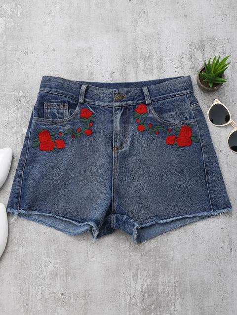 Pantaloncini In Denim Ricamati Di Cutoffs Rose