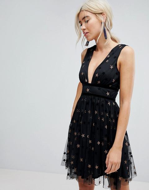 Vestido Skater De Malla Con Estrellas De New Look