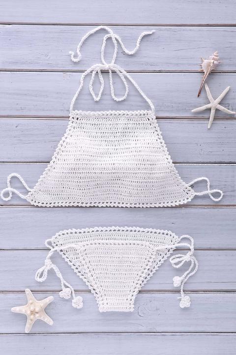 Crochet Halter Solid Color Bikini Set