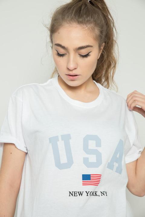 Usa Flag White Crop Top