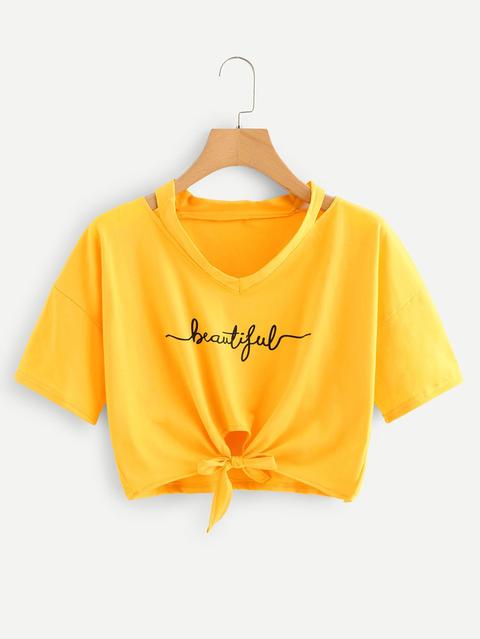 T-shirt Con Scollo Strappato Con Stampa Di Lettere