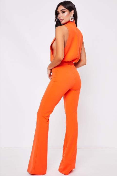 orange halter neck jumpsuit