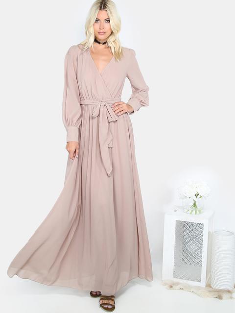 Khaki Flowy Gathered Maxi Dress