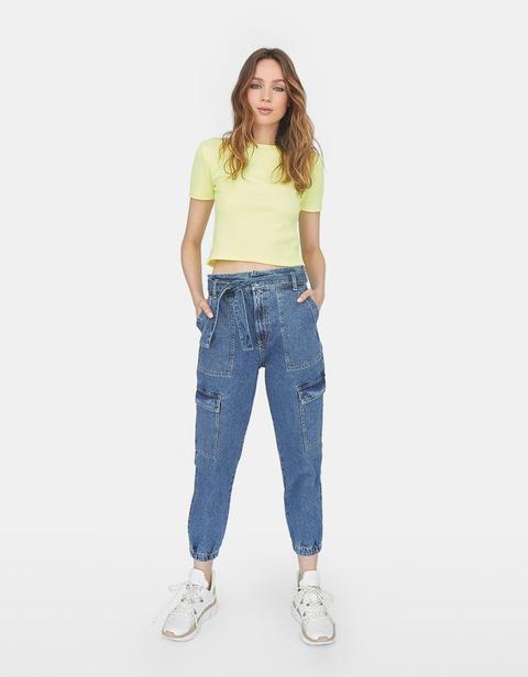 Maglietta Cropped Fluo Giallo