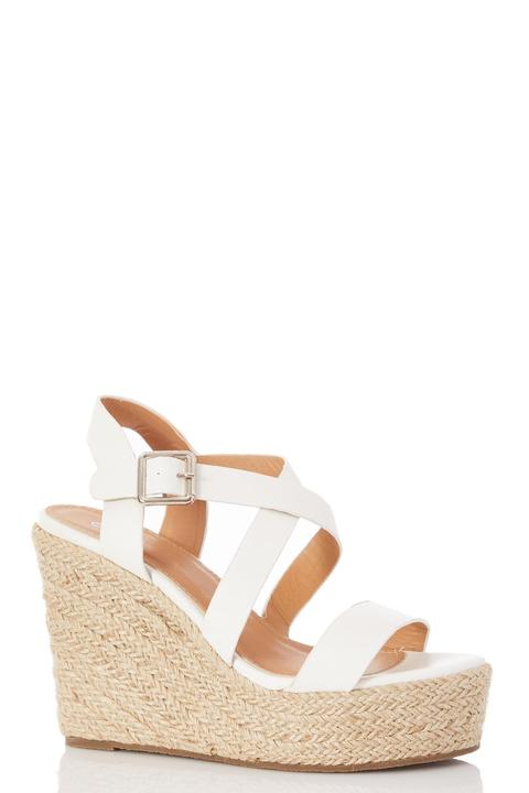 White Faux Leather High Wedges
