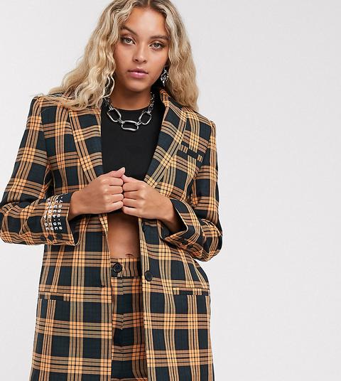 Collusion Check Blazer With Print-orange
