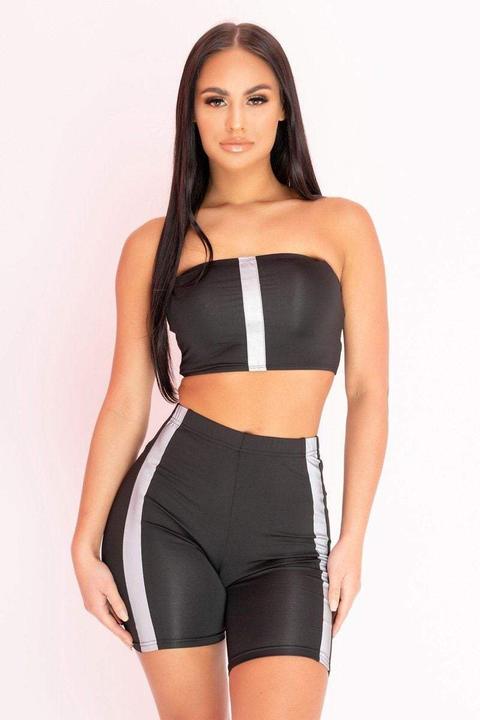 Black Reflective Stripe Cycling Shorts