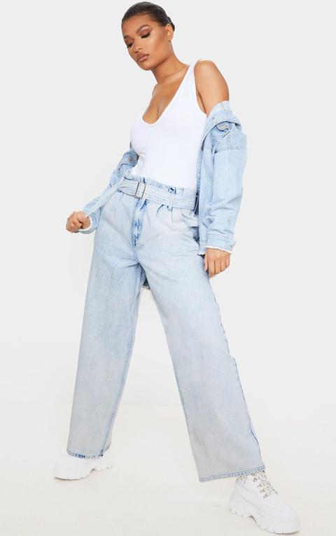 Acid Blue Wash Belted Wide Leg Jeans