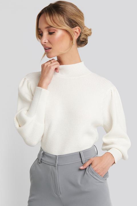 Na-kd Wide Cuff Balloon Sleeve Knitted Sweater - White