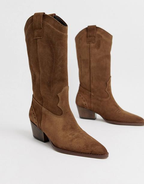 Botas Estilo Western De Caña Alta En Ante Tostado De Depp de ASOS en 21  Buttons