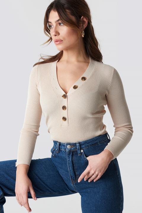 Na-kd Trend Ribbed Buttoned Sweater - Beige,nude