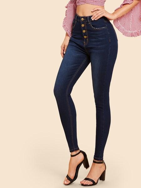 Jeans Skinny Abbottonati Scuri