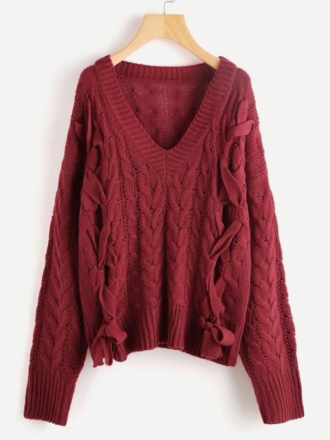 Lace Up Cable Knit Jumper