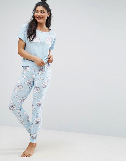 Asos - Pigiama Leggings E T-shirt Con Unicorno E Arcobaleni - Multicolore