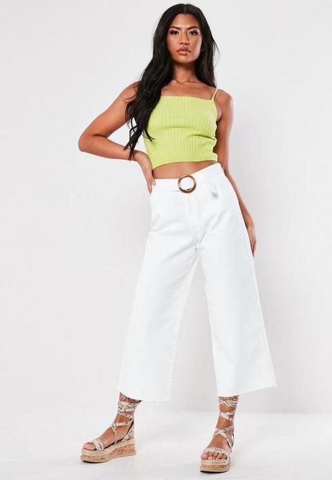 White Horn Belt Wide Leg Jeans, White