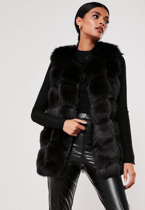 Black Faux Fur Bubble Gilet, Black