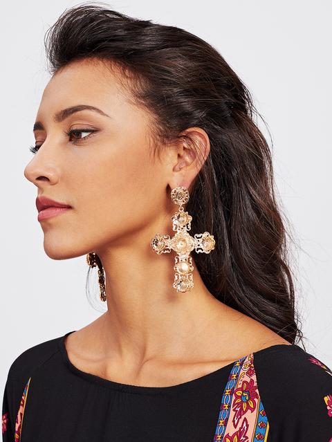 Unique Cross Design Drop Earrings