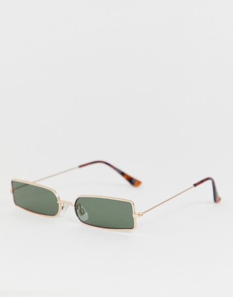 Asos Design Narrow Square Metal Fashion Glasses - Gold