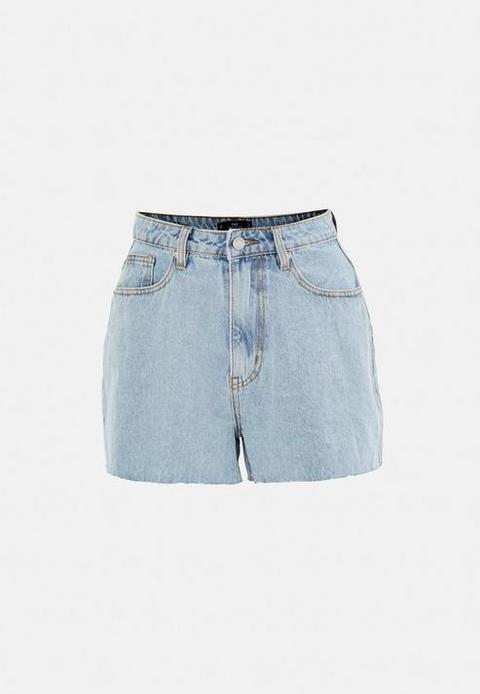 Light Blue Highwaisted Raw Hem Denim Shorts, Blue