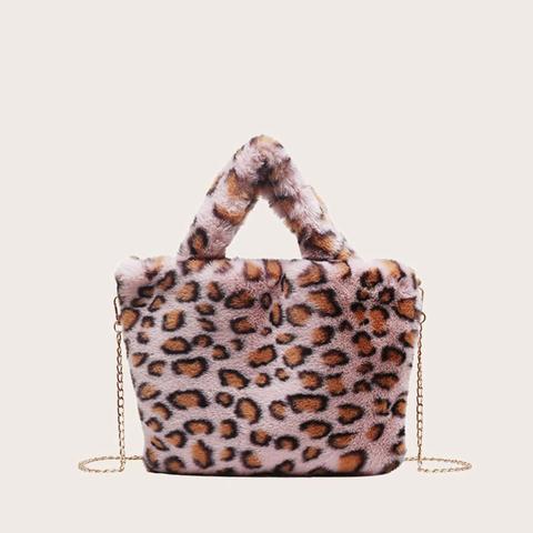 Fluffy Leopard Print Tote Bag