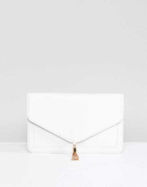 Asos Design Tassel Clutch Bag In Water Based Pu - White