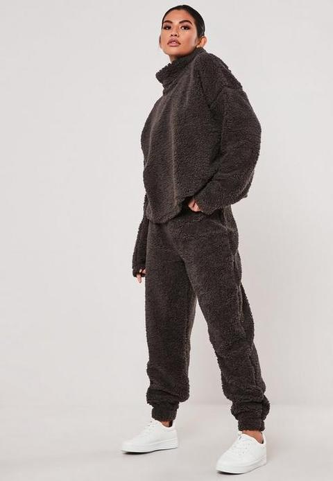 Dark Grey Borg Teddy Oversized Joggers 