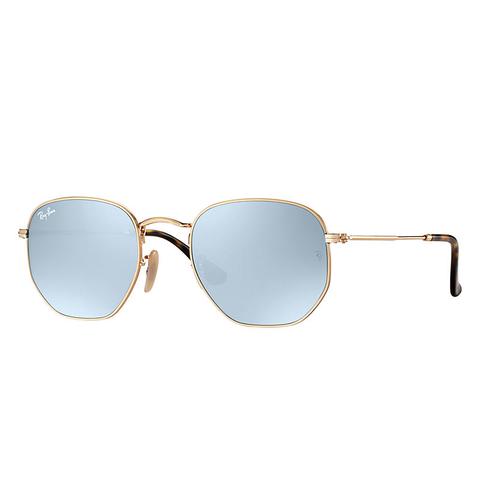 Hexagonal Flat Lenses Unisex Sunglasses Gläser: Grau, Frame: Gold