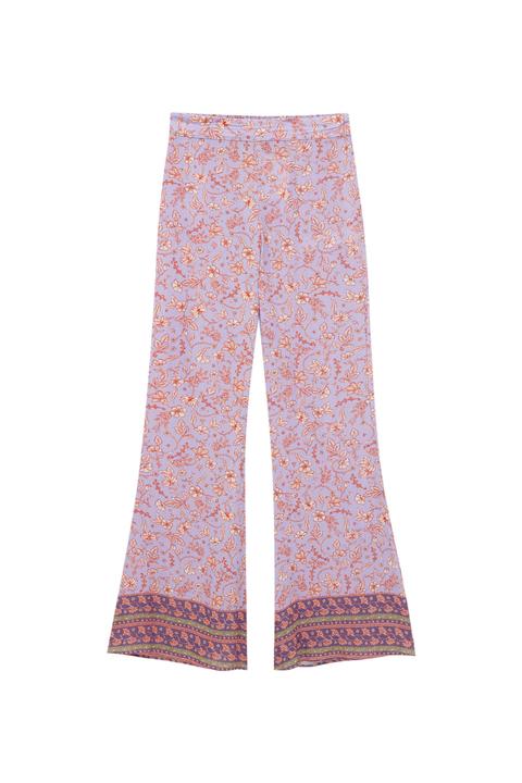 Pull&bear Femme Pantalon Évasé Imprimé À Taille Élastique Et Avec Frise Dans Le Bas. Lilas M