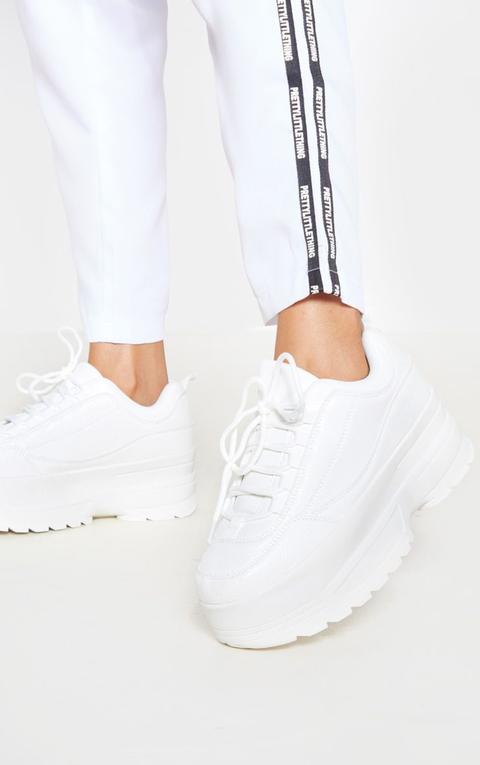 White Triple Sole Cleated Chunky Trainer