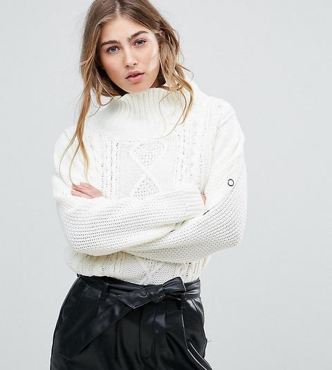 Missguided - Maglione Lavorato A Trecce Con Bottoni A Pressione Sulle Maniche - Crema