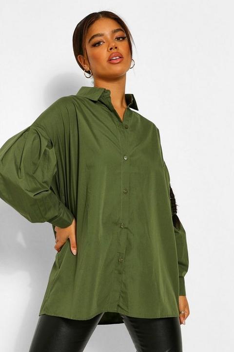 Womens Woven Oversized Shirt - Green - 6, Green