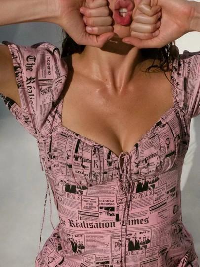 newspaper print dress pink