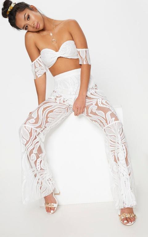 Petite White Lace Bardot Crop Top