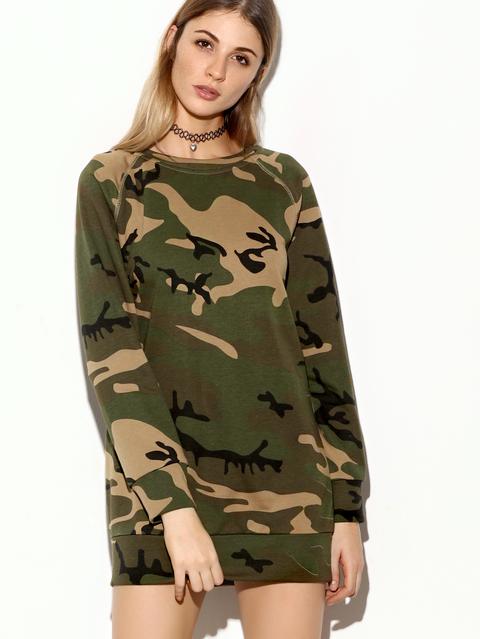 Sudadera De Manga Raglán Con Estampado Camuflaje Verde Oliva