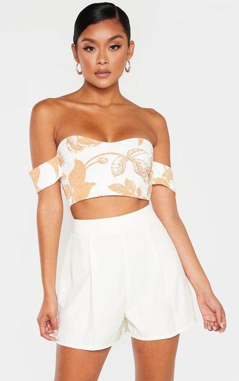 White Woven Pleat Front Tailored Short