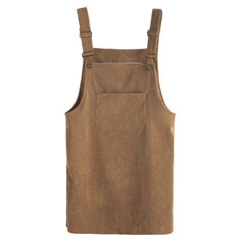 Vestito Pinafore Di Velluto A Coste Con Tasche - Khaki