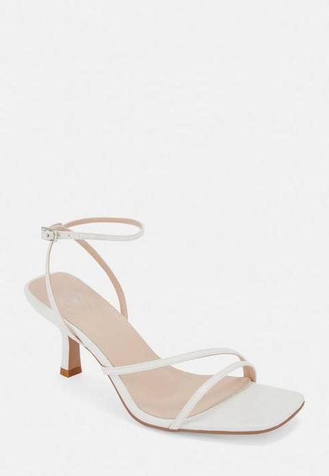 White Strappy Low Heeled Sandals, White 
