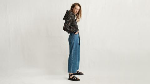 "ribcage Pleated Cropped Jeans"